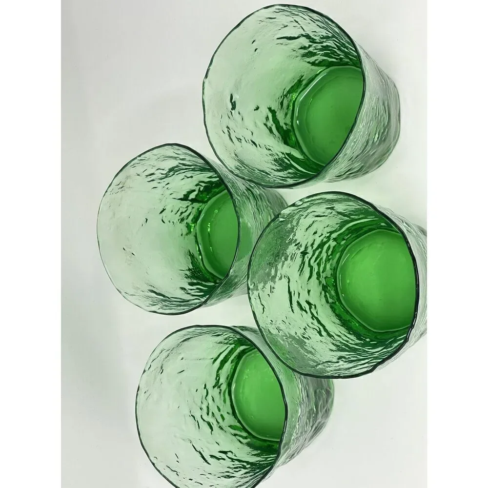 Vintage Morgantown Crinkle Green Double Old Fashioned Glasses MCM 3.5” Set Of 4